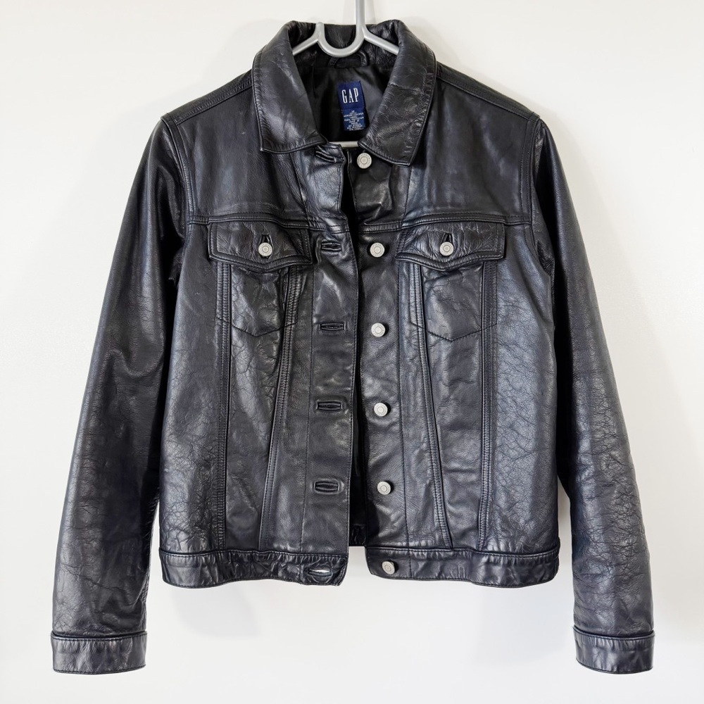 Vintage Y2K Gap Genuine Leather Jacket Black Size M